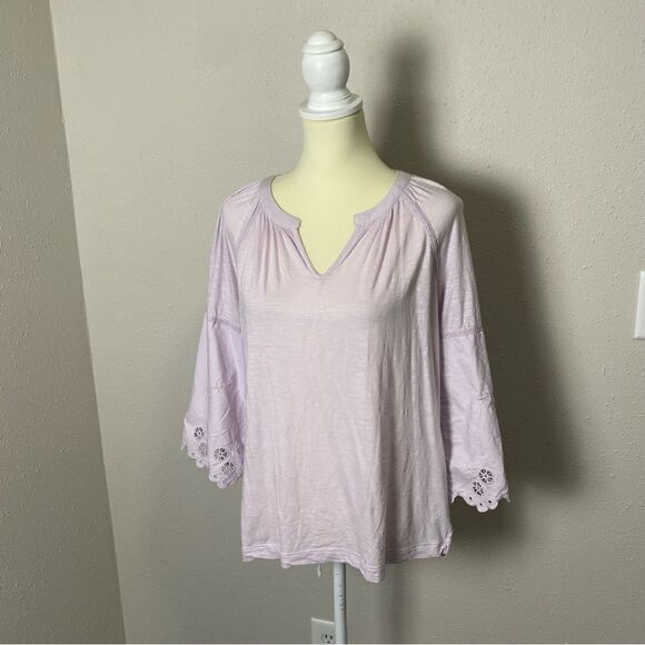 Caslon Lavender Floral Embroidered Eyelet Sleeve Blouse Women's Size Large - Picture 7 of 16